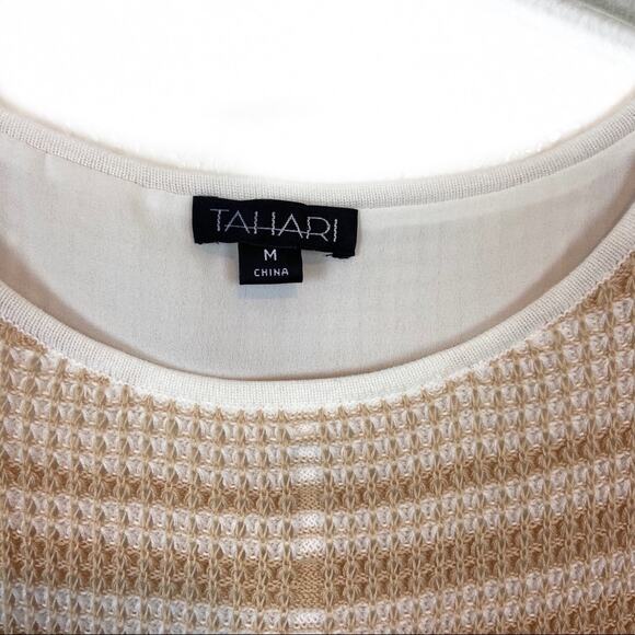 Tahari Layered Tank Sheer Crepe Cotton Knit Tan Stripe Classic Coastal Grandmo - Picture 4 of 11